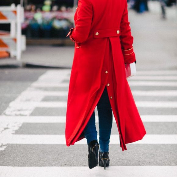 Olivia Palermo for BR Red Wool Maxi Military Coat - Picture 5 of 9